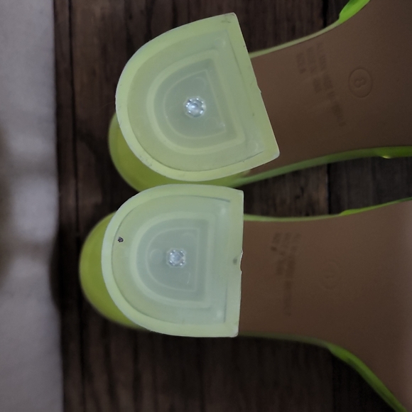 New! Neon Green Transparent Clear Slides Mules Sandals Structured Heels - Picture 4 of 8